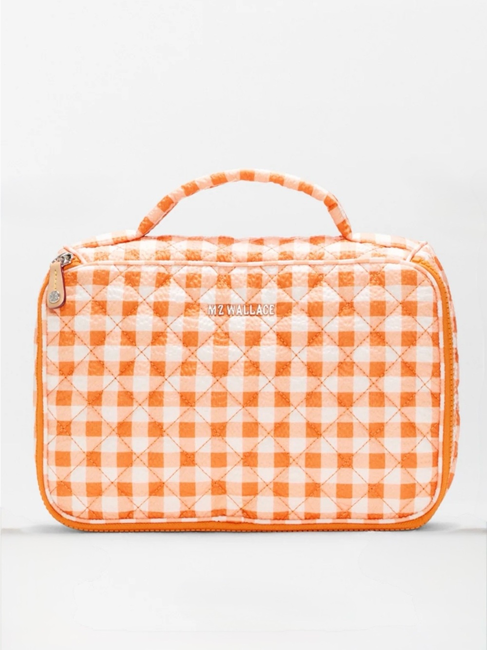 MZ Wallace Sunset Orange Gingham Zip Round Organizer